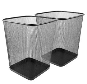 Greenco Small Trash Cans for Home or Office, 2-Pack, 6 Gallon Black Mesh Square Trash Cans, Lightweight, Sturdy for Under Desk, Kitchen, Bedroom, Den, or Recycling Can