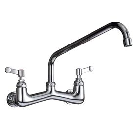 JZBRAIN Wall Mount Faucet Heavy Duty Commercial Faucet 8 Inch Center with 12" Swing Spout 2.2 GPM High Pressure Wall Mount Kitchen Sink Faucet Brass Constructed & Chrome Polished