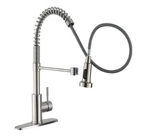 OWOFAN Pull Out Kitchen Faucet Low Lead Commercial Single Handle Pull Down Sprayer Spring Kitchen Sink Faucet, Brushed Nickel Kitchen Faucets with Deck Plate 866055SN