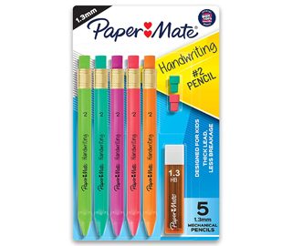 Paper Mate Handwriting Triangular Mechanical Pencil Set with Lead & Eraser Refills, 1.3 mm | Pencils for Kids in Fun Barrel Colors, 5 Count