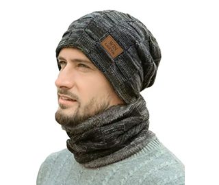 LCZTN Mens Winter Beanie Hat Scarf Set Warm Fleece Lined Knit Ski Hats Slouchy Skull Cap for Unisex Gift