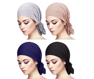 4 Pieces Slip-On Pre-Tied Head Scarves Women Headwear Turban Beanie Caps Head Wrap Headscarf for Women Girls