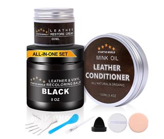 Leather Recoloring Balm - Mink Oil - Leather Restore Cream, Black Leather Repair Kit for Restoration Furniture, Couches, Sofa, Leather Restore Kit for Leather Worn Out, Color Fading, Scratches