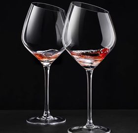 Slanted Red & White Wine Glasses, Set of 2, 500 ML/ 17 Oz Crystal Stemmed Wine Glasses That Hold A Bottle of Wine, Wine Goblets with Slant Rim, Elegant to Drink, No Spilling, Gift Box for Wine Lovers